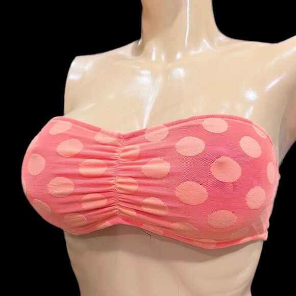 Victorias Secret Pink Strapless Ruched Lace Bandeau Bralette bra Coral Medium - Picture 7 of 7